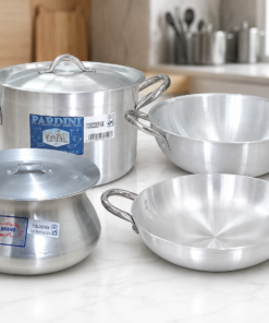combo: deep height casserole 7trs + double handle pan 26cm + karai 24cm + biryani pot 5ltrs