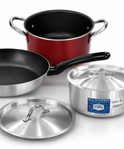 combo: medium height saucepan 5.5ltrs + medium height nonstick casserole 5ltrs +nonstick pan 24cm