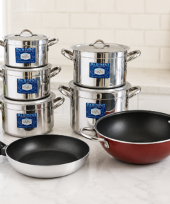 combo: pardini 5pc set (3L,4L,5L,7L,9L)+ nonstick pan 24cm + nonstick karai 24cm