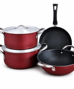 combo: set of 2 nonstick casserole 4L &5L + nonstick pan 24cm +nonstick karai 24cm