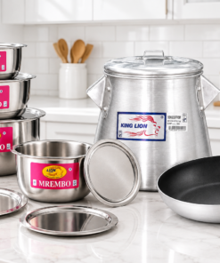COMBO: set of 4 shinny mrembo sufuria (8.5L - 13.4L) +heavy conical pot 14ltrs +nonstick pan 26cm