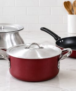 combo: nonstick casserole 4ltrs + nonstick pan (red) 22cm + biryani pot 5ltrs
