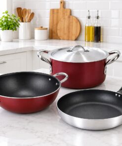 combo- nonstick casserole 7.5ltrs + nonstick karai 28cm + nonstick pan 26cm