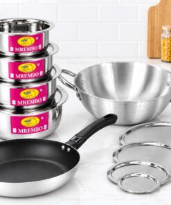 combo: set of 4 shinny mrembo sufuria  (1.8L-3.5L) + premium karai 26cm + nonstick pan 22cm