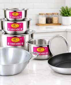 combo: set of 4 shinny mrembo (8.5L-13.4L) + premium karai 30cm +nonstick pan 26cm