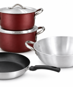 combo: nonstick casserole set of 2 (4L & 5L) + nonstick pan 24cm + karai 24cm